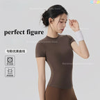 Spring and Summer Yoga Wear Short-sleeved Nude Tight-fitting Fitness Wear for Women Outdoor Running Training Sports T-shirt