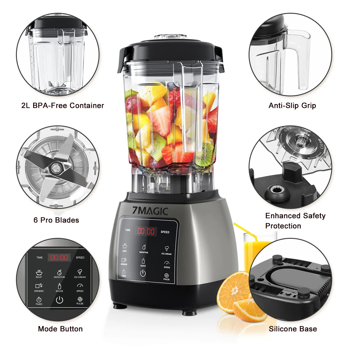 2000W Heavy Duty Grade Timer Blender Mixer Juicer Fruit Food Processor Ice Smoothies BPA Free 2L Jar Secondary image
