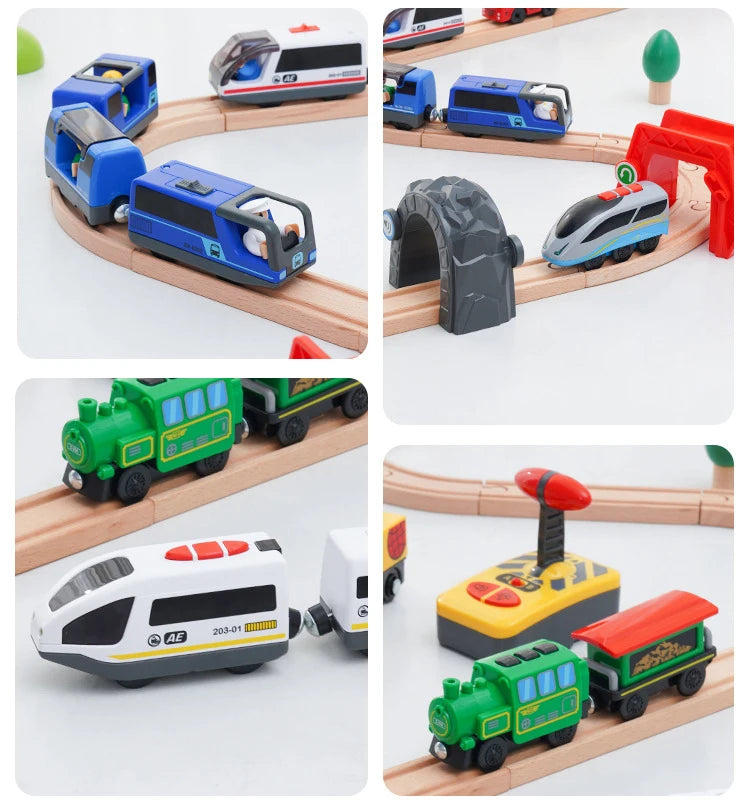 Magnetic Train Toys Electric Car Locomotive Diecast Slot Wooden Railway Accessories fit for Brand Wooden Tracks Kids Toys