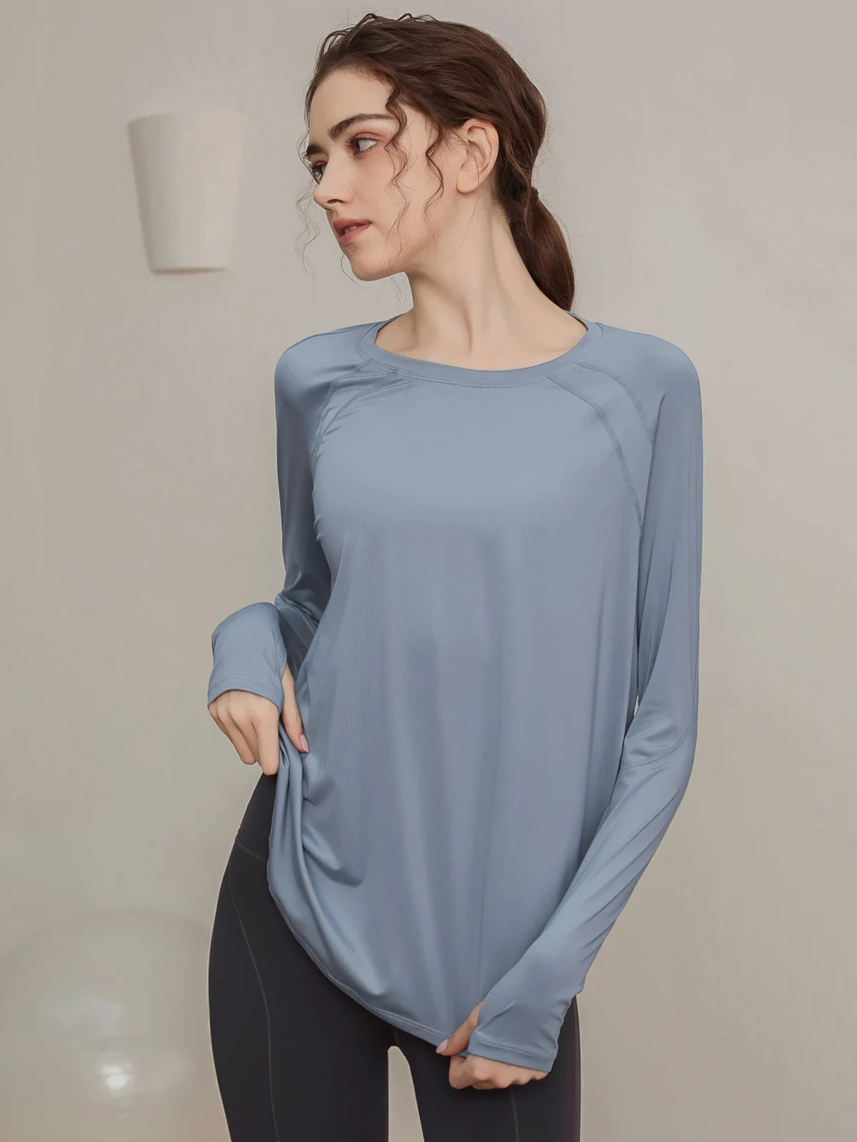 Loose, quick-drying sport tops, women's long-sleeved T-shirts, yoga wear, breathable running and fitness wear, slimming