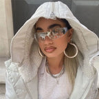 New Y2K Rimless Punk Sunglasses Goggle Women Men Luxury Brand Wrap Around Sun Glasses Five Star Eyewear Sports One Piece Shades