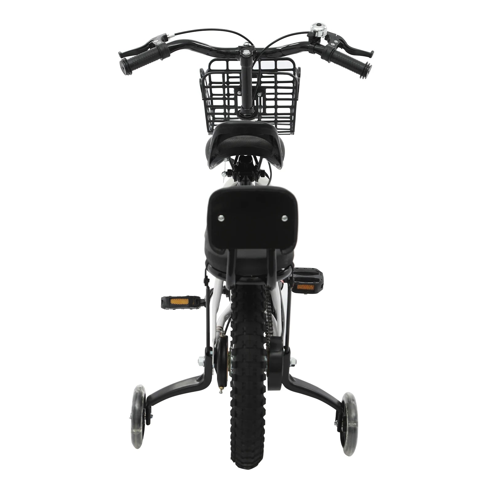 14" Kids Bike Adjustable Children's Bicycle Load 60kg w/Training Wheels+Basket+Backrest Rear Seat for 3-7 Year Old (White/Black)