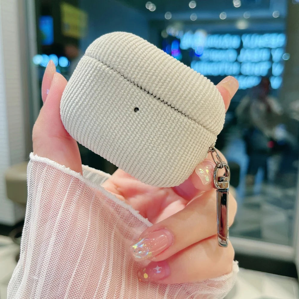 Winter Matte Corduroy Fabric Hook Earphone Case For Apple Airpods 1 2 3 4 Pro 3 2 Wireless Bluetooth Earphone Anti Scratch Cover