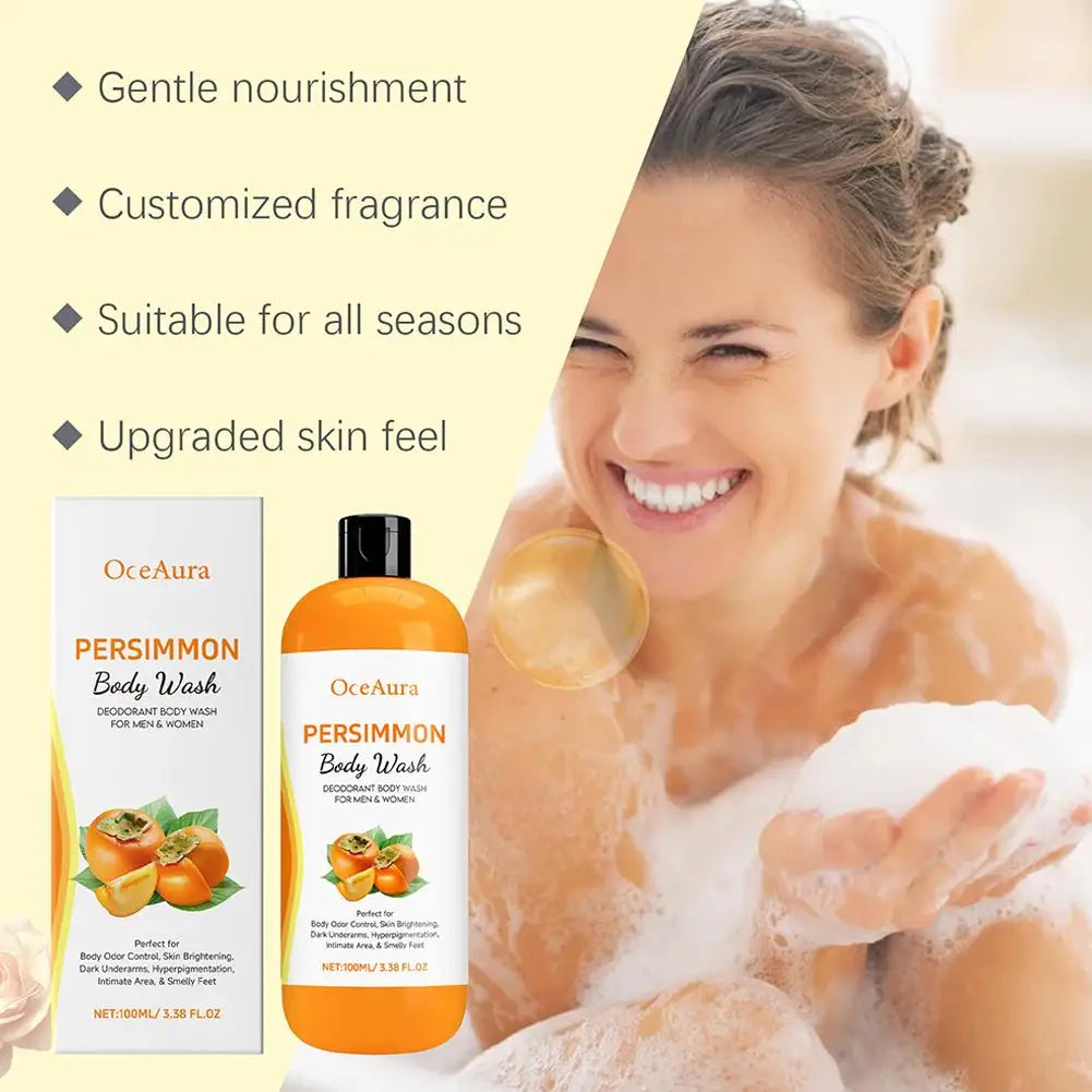 100ml Persimmon Body Wash Exfoliating Shower Gel Moisturizing Skin Cleaning Smooth Soft Body Odor Remover Bath Products