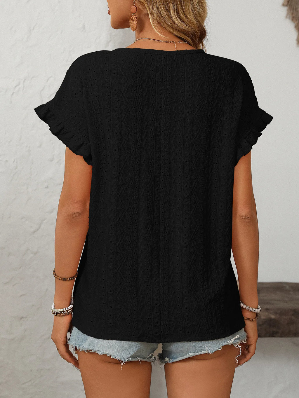 Solid Casual Loose Blouses For Women Fashion 2025 Summer Women's Hollow Short Sleeve Shirts And Blouses Elegant Female Blue Tops