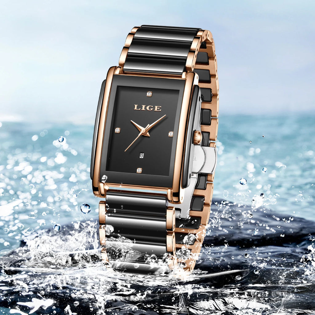 LIGE Fashion Elegant Watch for Women Japanese Movement Ceramics Strap Luxury Ladies Bracelet Quartz Watches Gifts Reloj Mujer