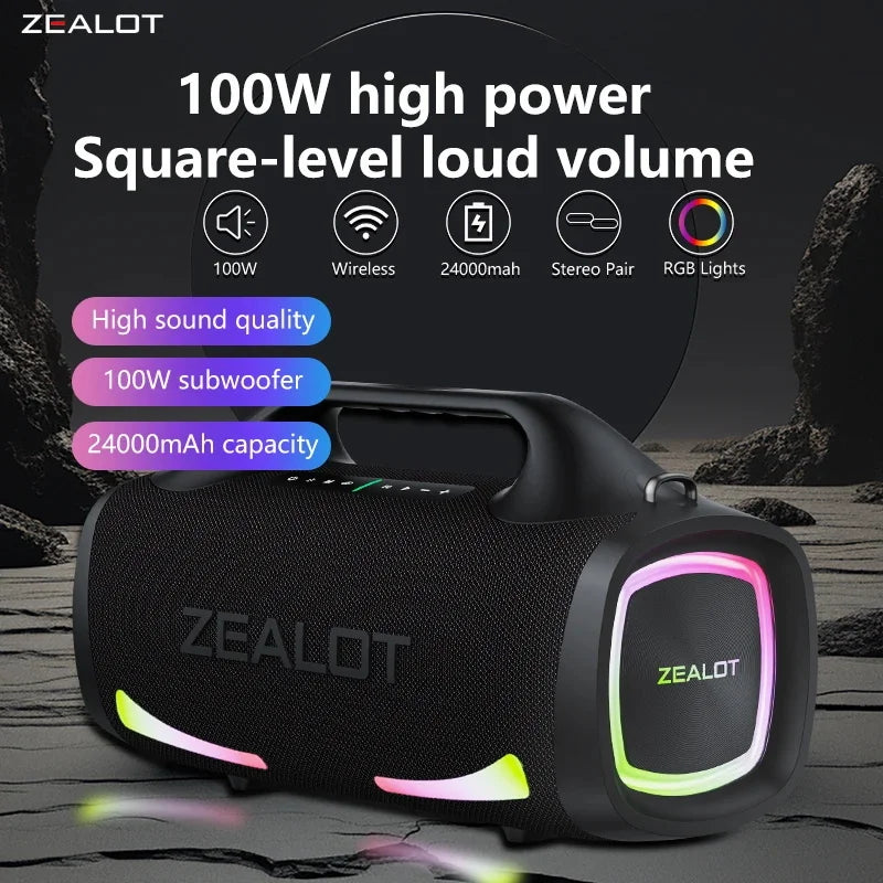 Zealot S79 100W Wireless speaker, Outdoor Portable Subwoofer Speaker, Hifi Sound quality,Dual Pairing, Fast Charging,24000mAh. Main image