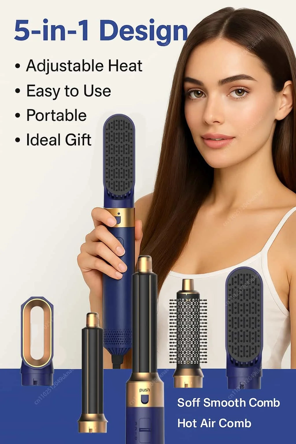 5 In 1 Hair Dryer And Hot Air Comb Brush With Curling Iron Hair Straightener For Fast Drying Curling Straightening And Styling