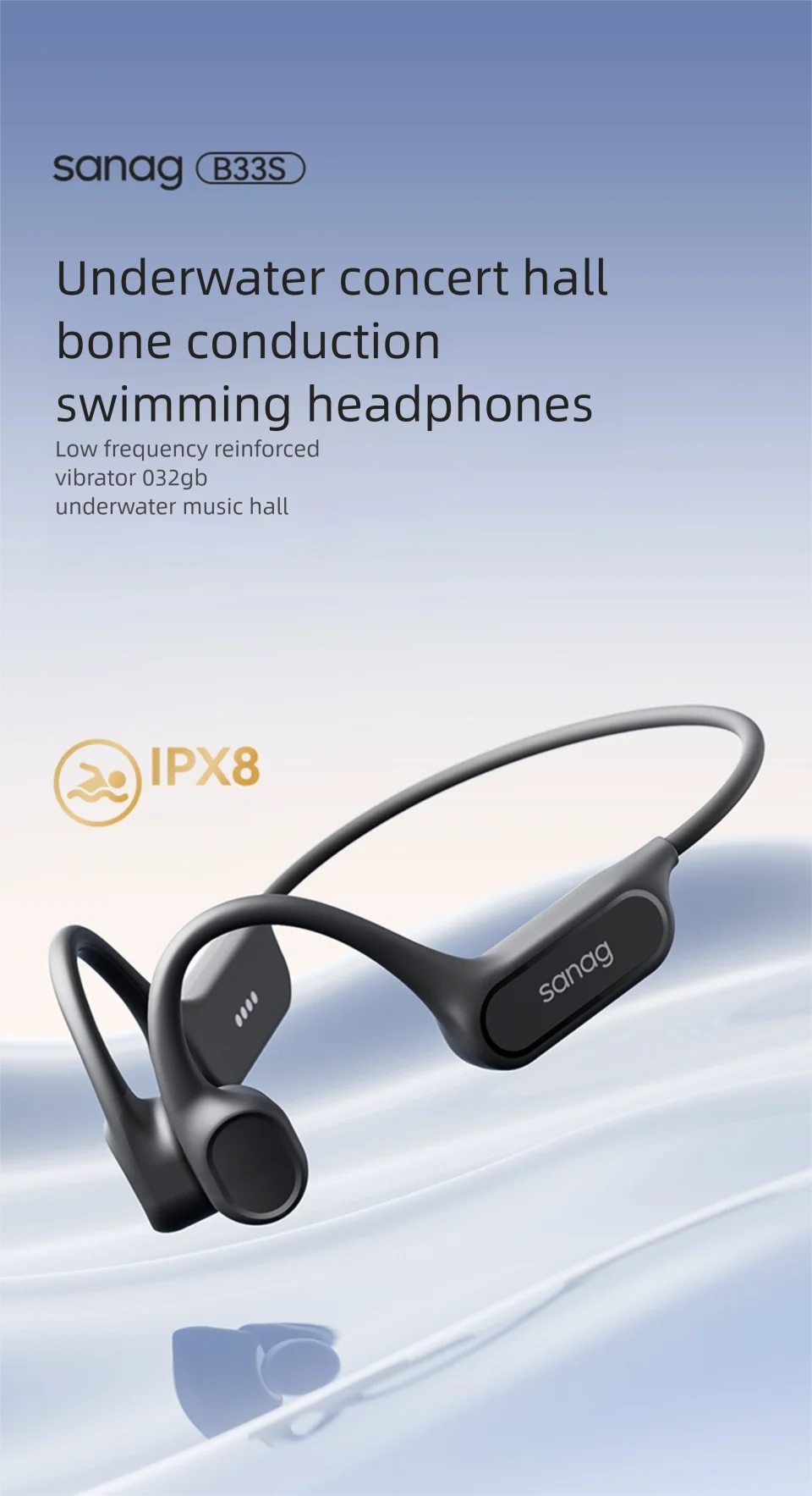 Sanag B33S Bone Conduction Bluetooth Earphones Open Ear IPX8 Swimming Headphones Choice 32GB Memory Wireless Headset MP3 Earbuds