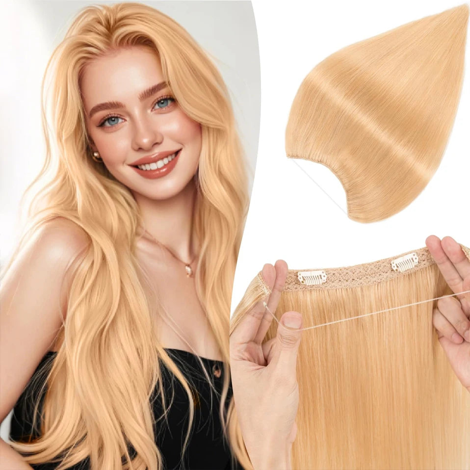 TESS Wire Hair Extensions Invisible Straight Wire Remy Human Hair Extensions with Transparent Line Clip In Hair Weft For Women