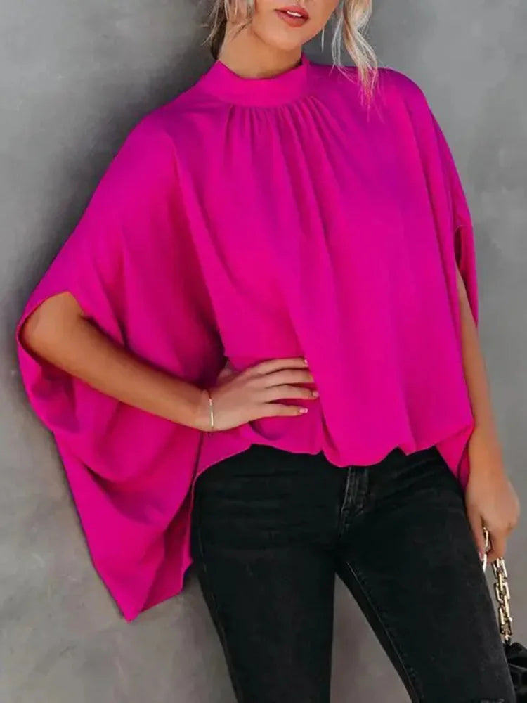 Casual Loose Women's Blouse Fashion Batwing Sleeve Print O-neck Shirts Top Spring Summer Office Lady Blouses Elegant Tops 2024