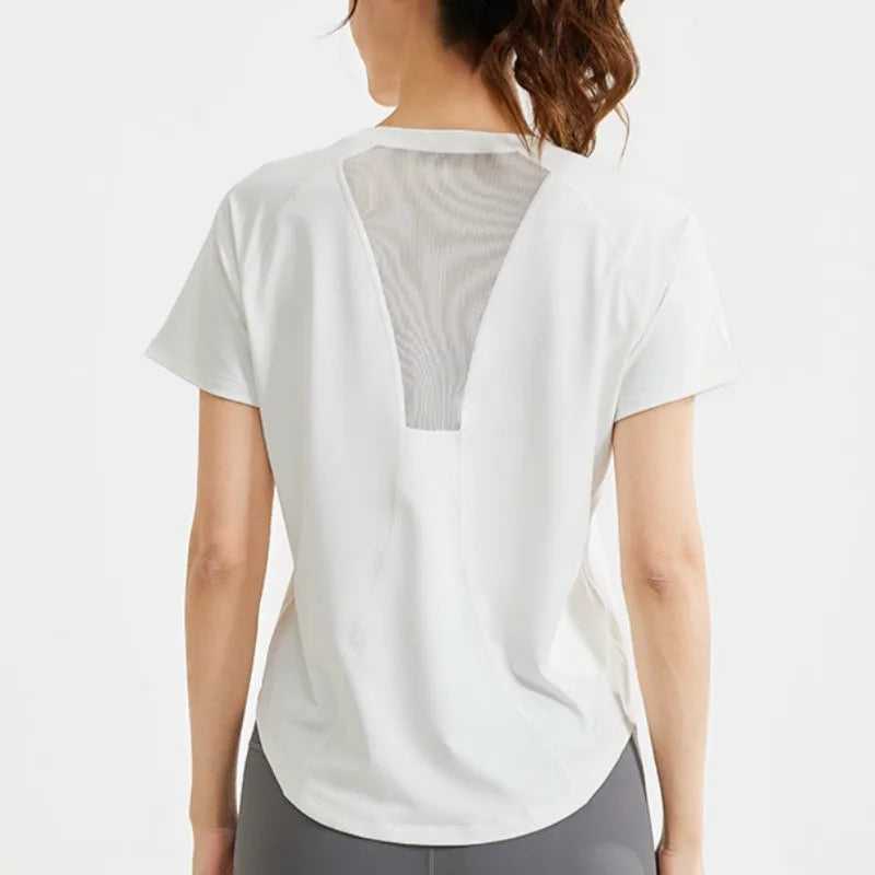 STOUREG Women's Loose Mesh Sports T Shirt Quick Dry Short Sleeve Yoga T Shirt Pilates Running Sports Fitness Short Sleeve