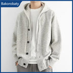 New Casual Luxury Hooded Knitted Cardigan For Man Korean Fashion Loose Button-up Sweater Y2K Vintage Streetwear Knitwear Coat