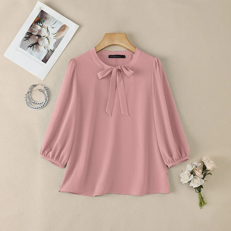Summer Solid Color Blouse 2026 ZANZEA Women Tops Trend Casual O Neck Short Sleeve Blusas Female Elegant OL Work Shirt Mujer