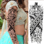 1 Sheet Full Arm Compass Zeus Skull Tiger Lion Flower Temporary Tattoos Sleeve For Men Women Adults Fake Temp Sticker Tattoo