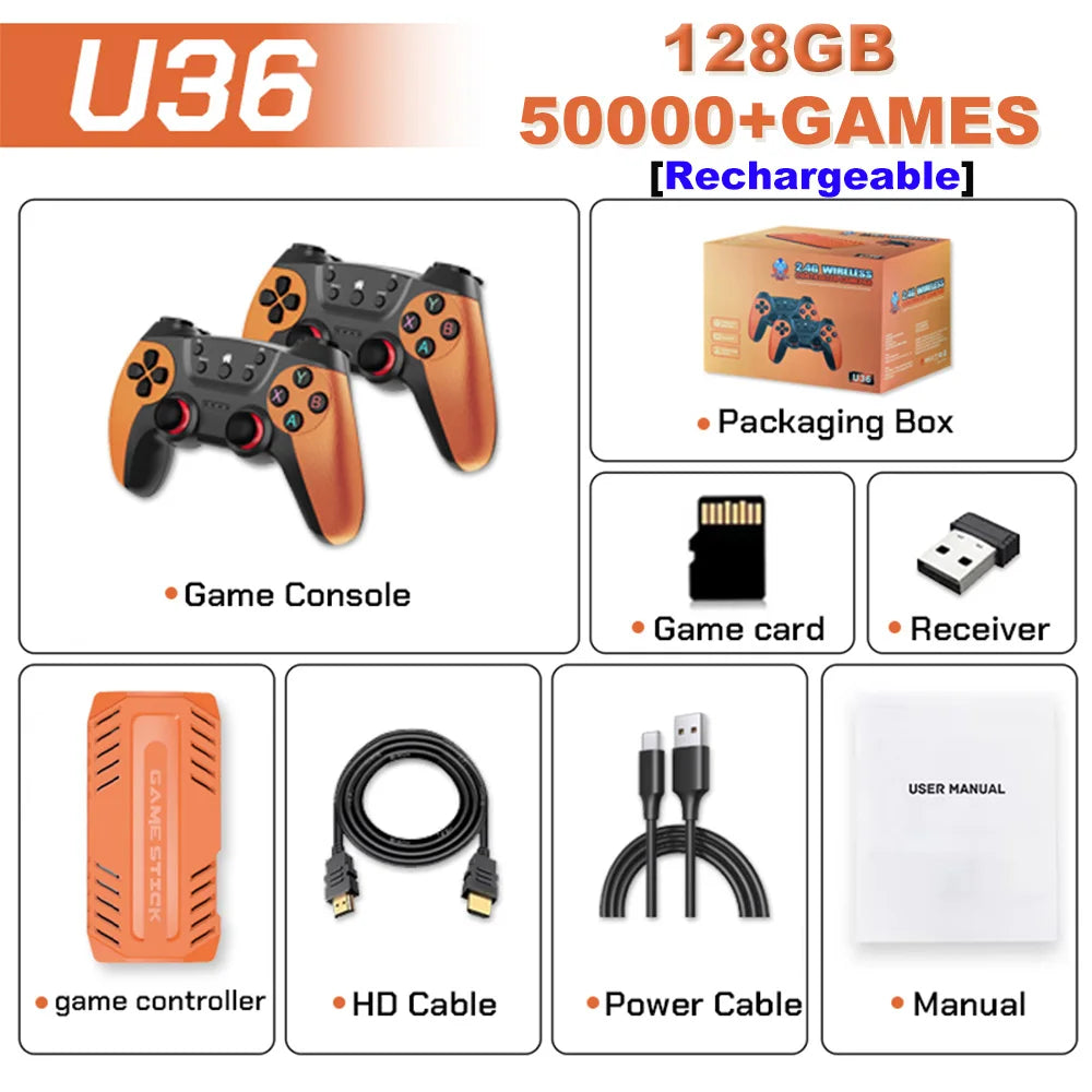 U36 Game Joystick with 50,000+ games pre-installed, 4K HD output, Retro game console, 3D, 40+ emulators, PSP, PS1