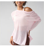 Fashion Women's Breathable Loose Quick Drying Long Sleeve Yoga Shirts Slimming Side Slits Leisure Running Fitness Cycling Tops