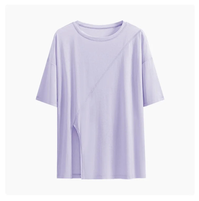 DRUR Women Thin Summer Yoga Shirts Loose Fit Breathable Workout Tops with Side Slits Lightweight Running Sport Tee Athletic Wear