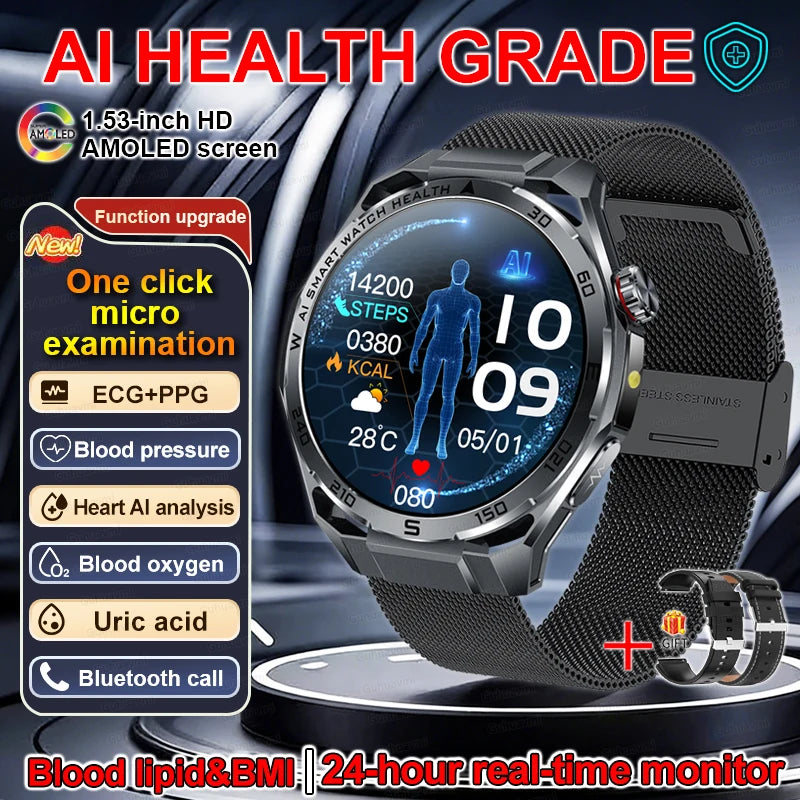 ECG High-end Health Smart Watch Men Blood pressure lipids bloodoxygen Body analysis Uric acid Health Tracker Smartwatch Men lady