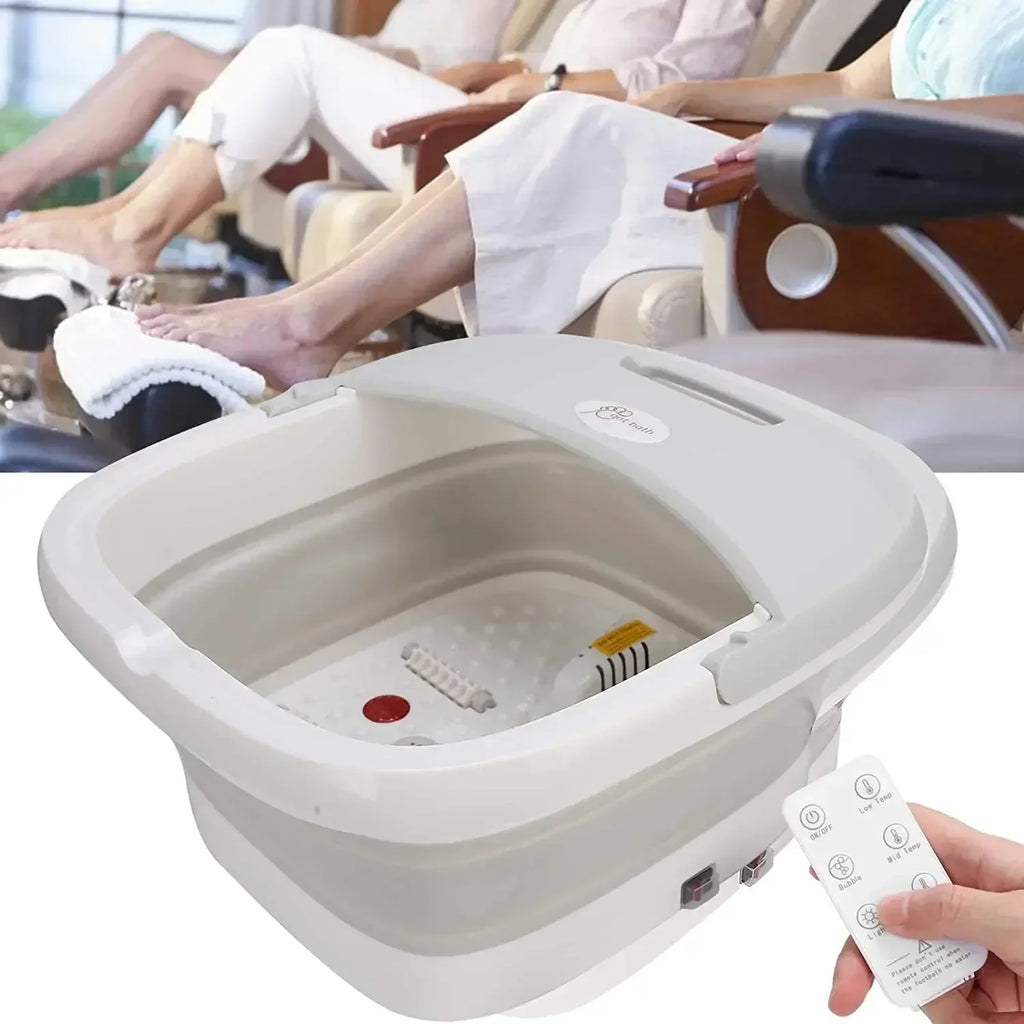 Folding Foot Bath Massager with Heat Vibration 4 Rollers Temperature Control Wireless Remote Foot Spa for Pain Relief Home Use