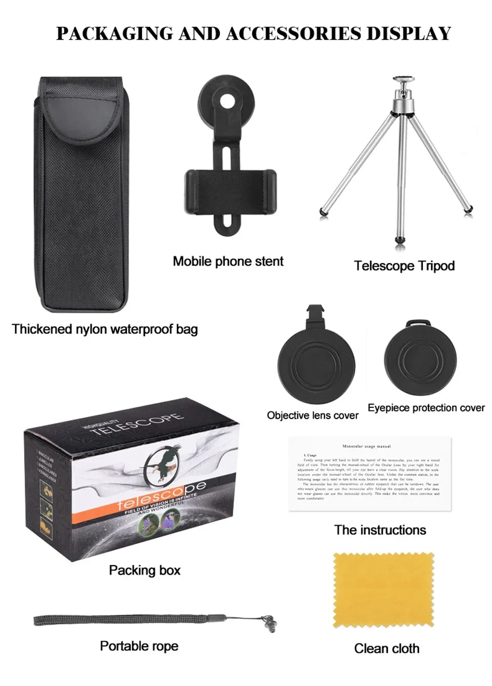 DISCOVERY 40x60 Monocular Telescope with Smartphone Holder & Tripod, High Power BAK4 Prism Lens Monocular For Hunting Camping