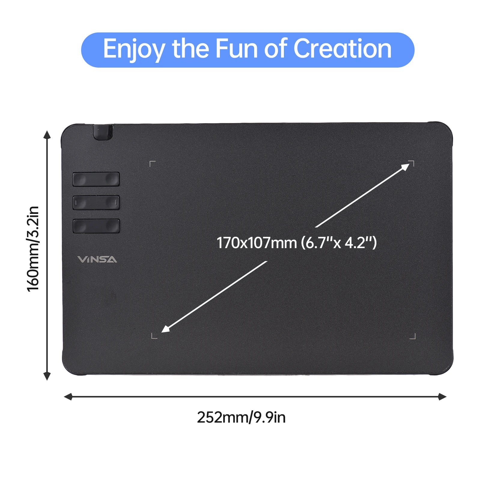 VINSA T1161 Graphics Drawing Tablet Ultra-thin Art Creation Sketch with Battery-free Stylus 8 Pen Nibs 8192 Levels Pressure