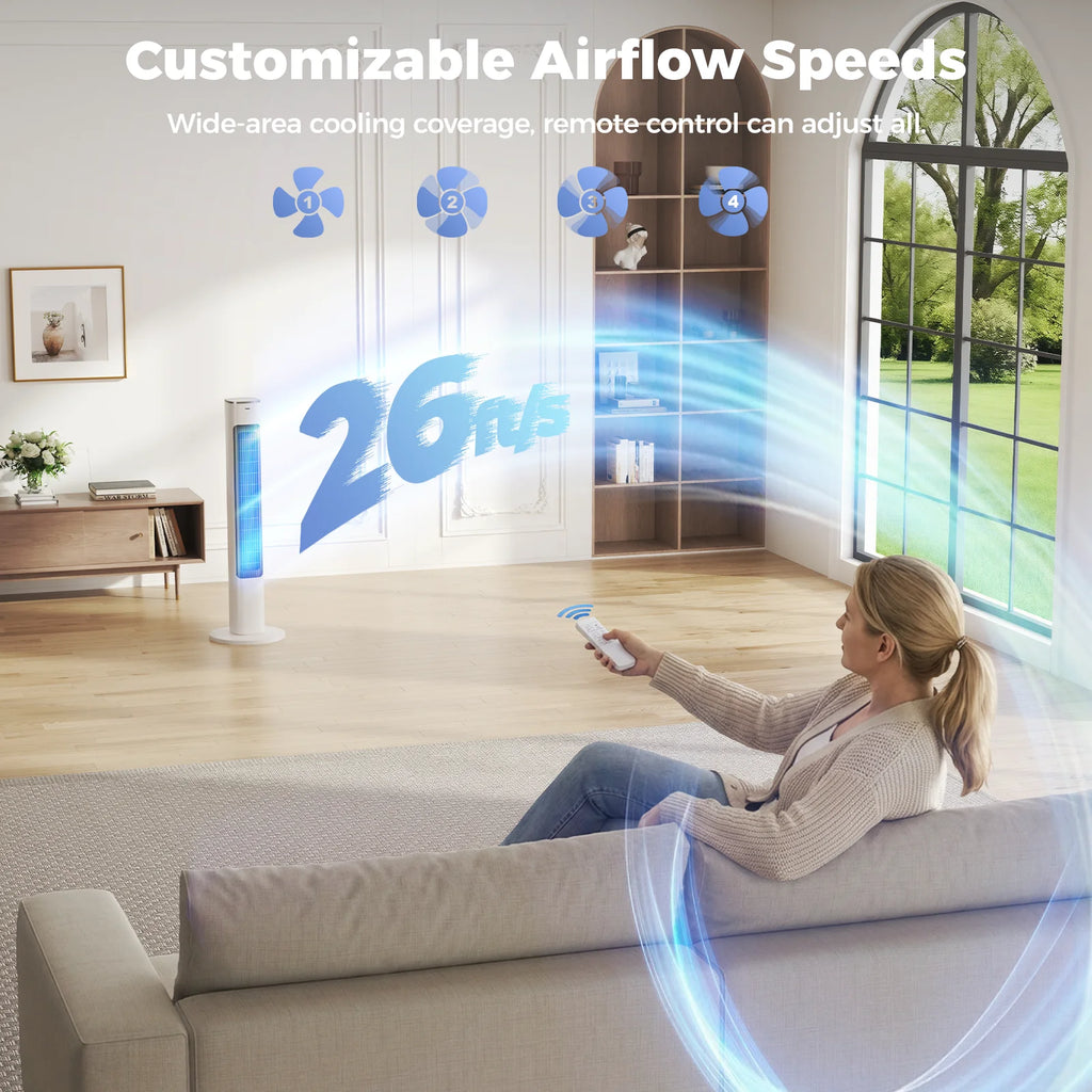 Patbrela 40inch Electric Tower Fan, 4 Speeds, 51° Oscillation, Remote Control, 12H Timer, 45W with Touch Control