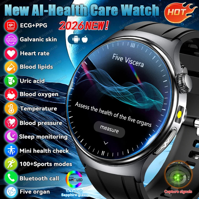 2026New AI-Diagnosis Care Smartwatch ECG+PPG Accurate Uric Acid Blood Pressure Body Fat Five organ Fitness Waterproof Smartwatch Main image
