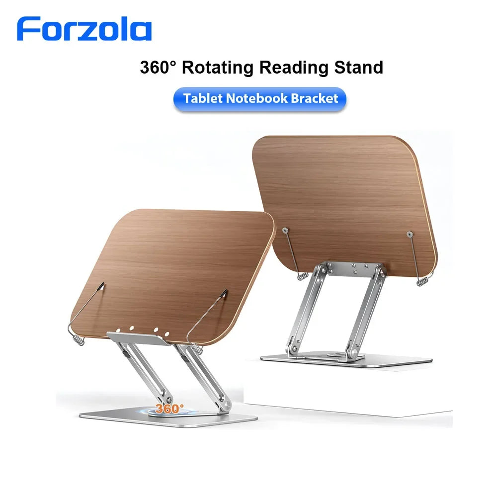 FORZOLA 360° Rotating Walnut Wood Reading Stand Student Reading Desktop Foldable Holder Book Ipad Tablet Notebook Laptop Bracket