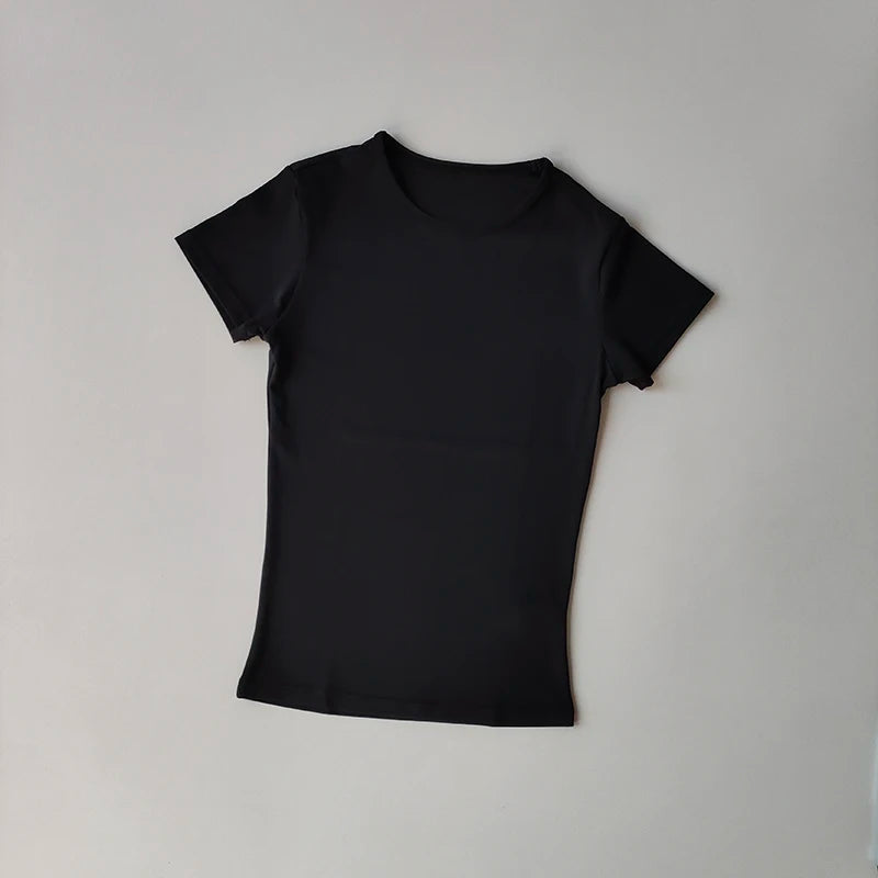 Nude-sensing Solid Color Yoga Clothes for Short-sleeved Women's Quick-drying Elastic Tight T-shirt Fitness Clothes Top Clothing