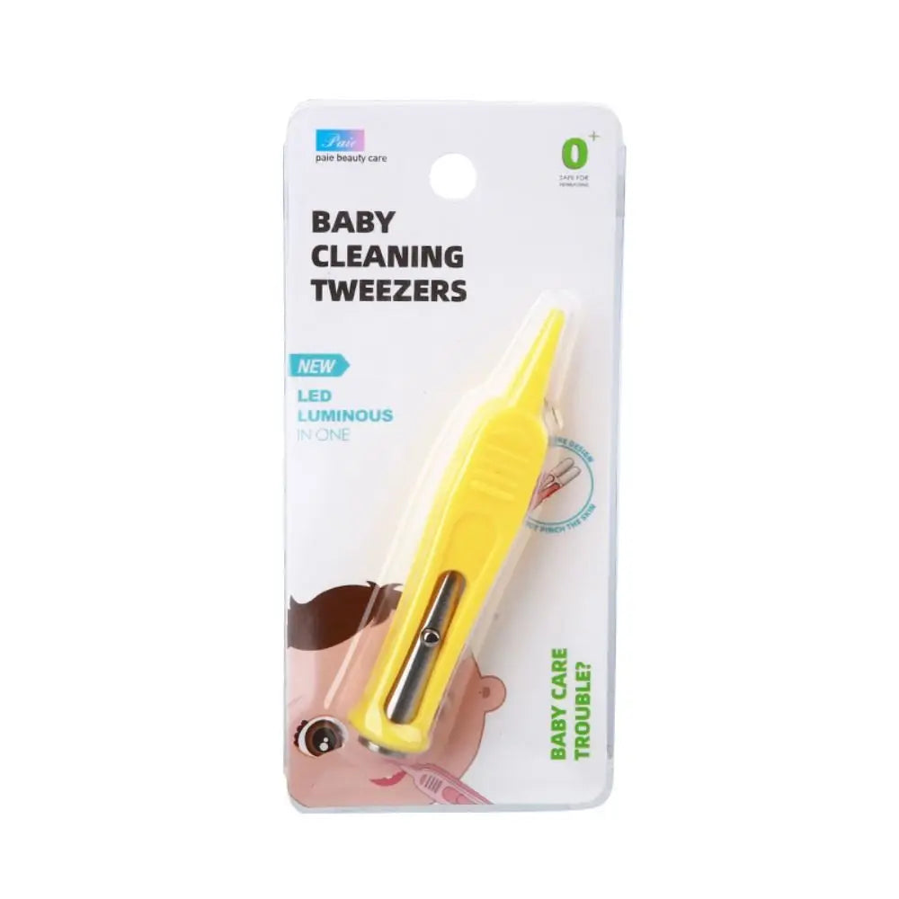 1PC Baby Dig Booger Clip Infants Clean Ear Nose Navel Safety Tweezers Safe Forceps Cleaning Supplies Forceps With LED Light