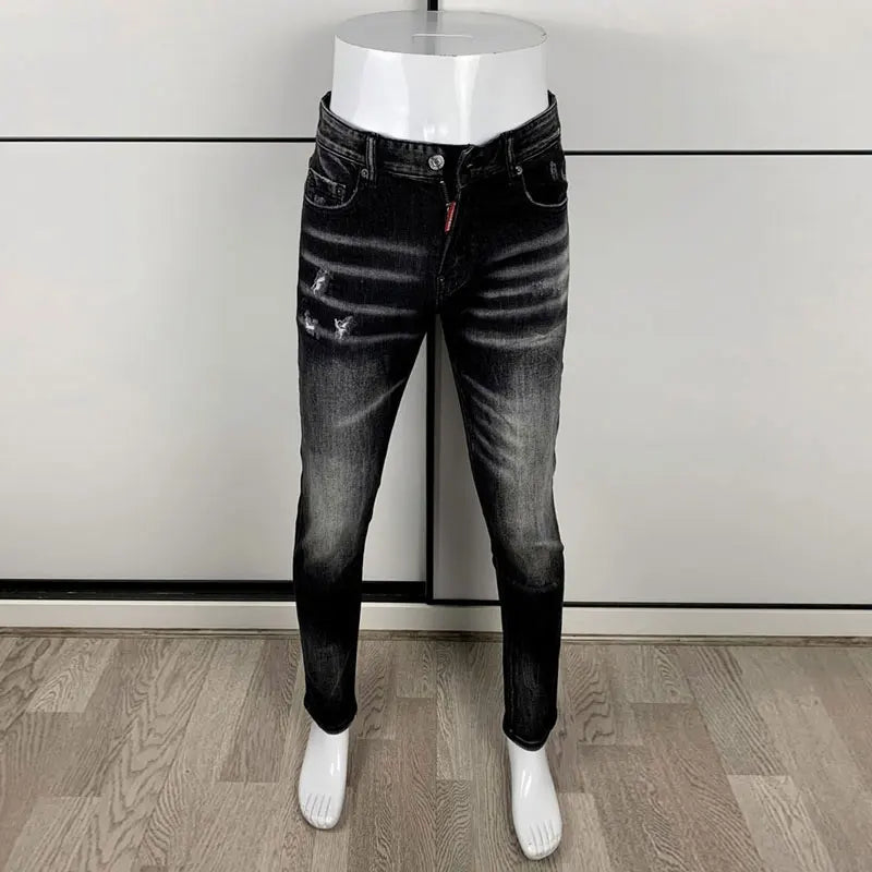 Street Fashion Men's Tight Black Grey Jeans Retro Elastic Slimming Split Style Jeans Men's Retro Designer Brand Jeans Hombre Main image