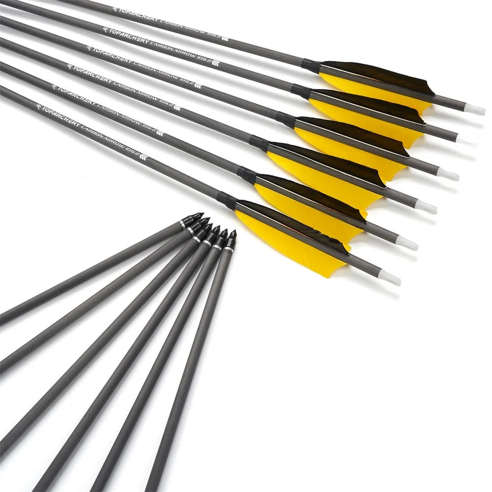Toparchery 6/12/24pcs 33" Archery Pure Carbon Arrow ID6.2mm Spine 400 with 4'' Natural Feather for Outdoor Shooting Hunting