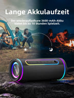 MLOVE E80 Portable Bluetooth Speaker – Powerful Dual Sound, Colorful RGB Lighting, Fully Waterproof (IPX7), TWS Enabled