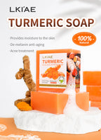 LKIAE Organic Turmeric Soap Bar, Natural Herbal Hand Made Whitening Soap, Remove Melanin, Acne, Spots, For Face And Body,200g