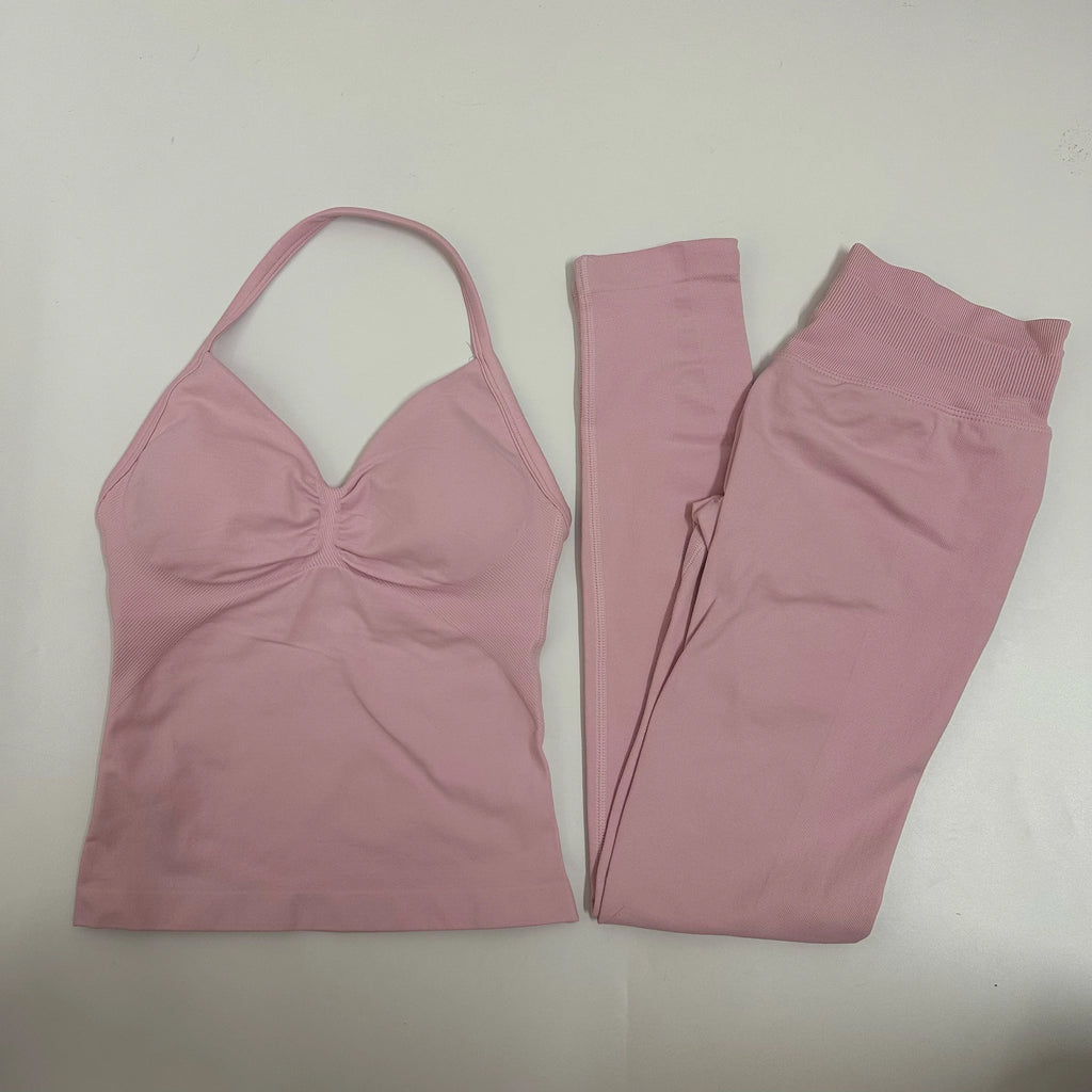 2 Pieces Set Yoga Leggings Set Women Backless Tank Tops High Waist Scrunch Gym Suit Fitness Clothes Outfit Yoga Set