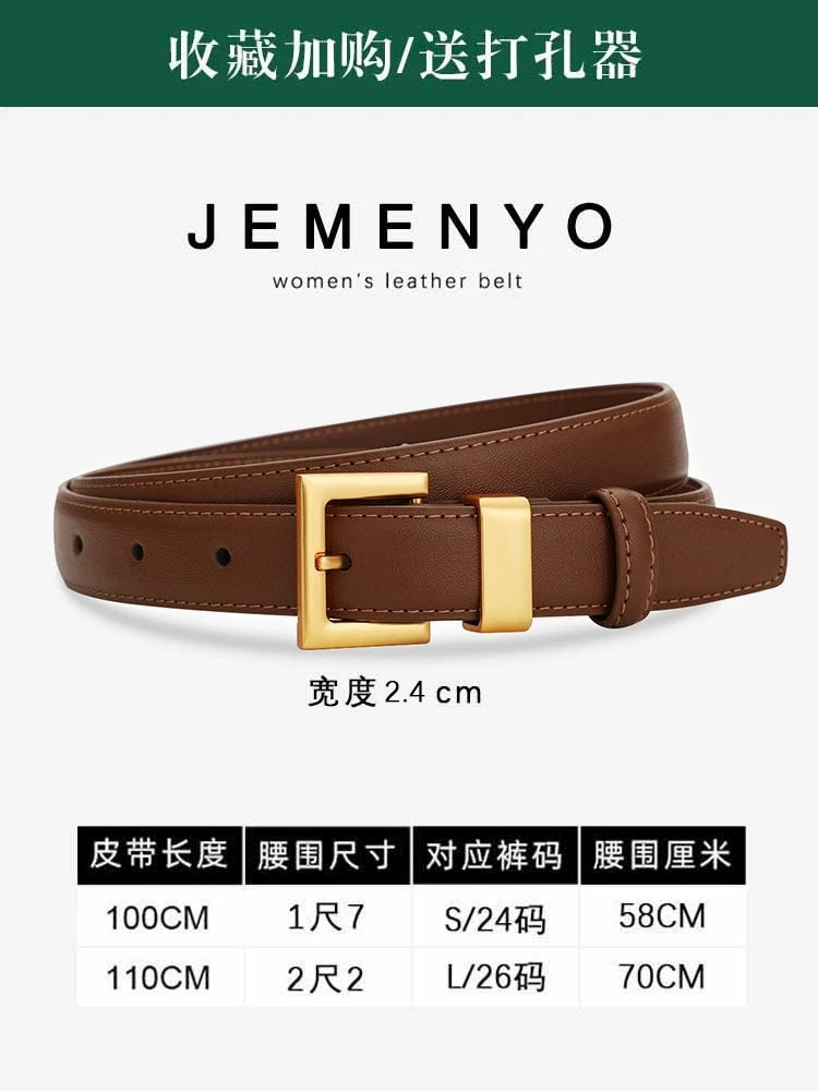 Ladies leather belt; cowhide versatile decoration for suit waist belt; retro simple high-end black ins style denim belt.