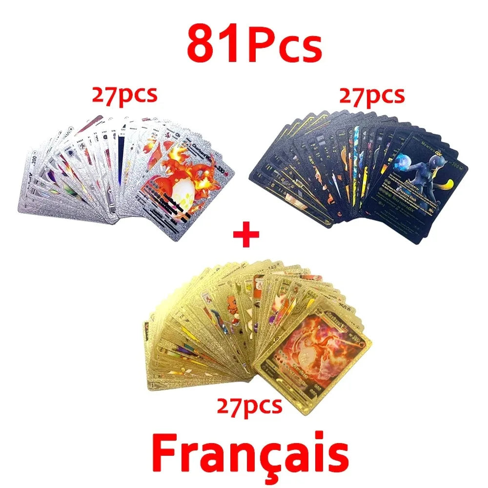30-165pcs Gold Pokemon Colorful Card Set Black Vmax Vstar Sliver GX Box Pikachu Carta Charizard German French Spanish Game Cards