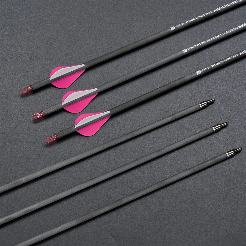 Toparchery Archery Pure Carbon Arrows, Brazier Feather, Spine 300/350/400 Outdoor Hunting Shooting Recurve Bow Arrow Accessories