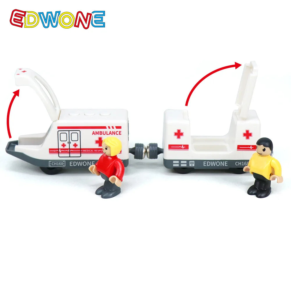 wooden Electric car set Magnetic Electric Train with Little Doll Diecast Slot Toy set Compatible Railway Wood Track Rail Train Secondary image