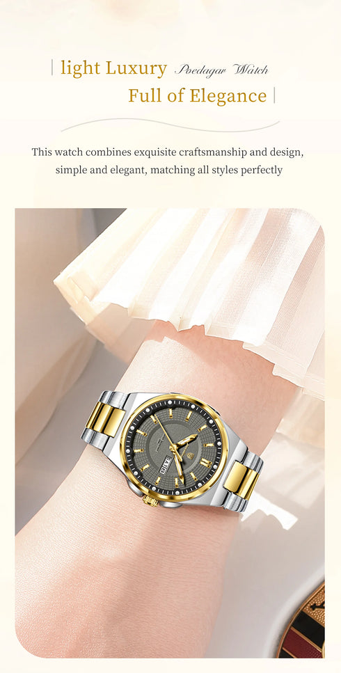 POEDAGAR Fashion Ladies Watch Top Elegant Week Date Woman Clock Quartz Stainless Steel Luminous Waterproof Women's Watches Reloj