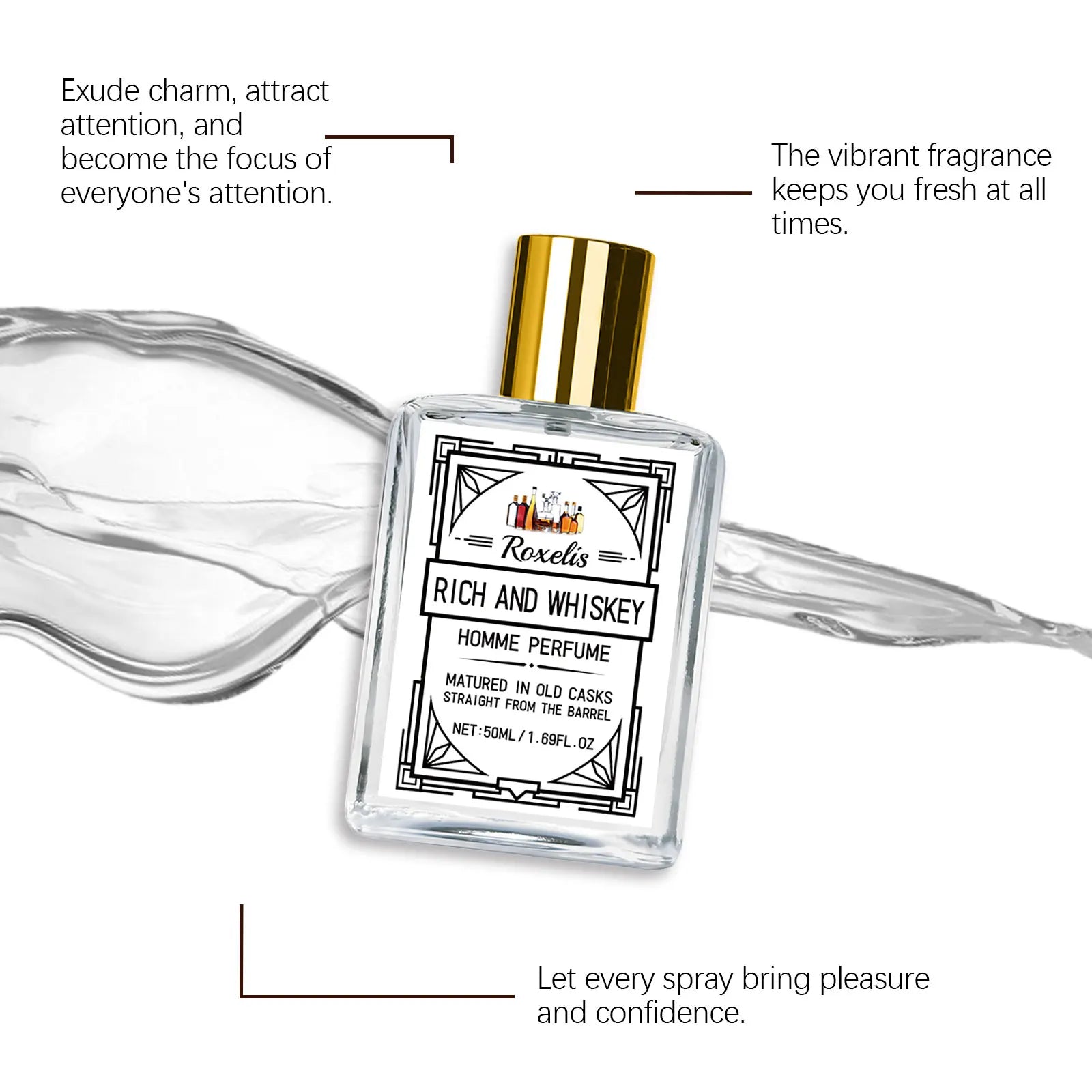 ROXELIS 50ml Rich And Whiskey Homme Perfume Long-lasting Fragrance,Enhance Personal Charm, Confidently Show Style and Elegance Main image