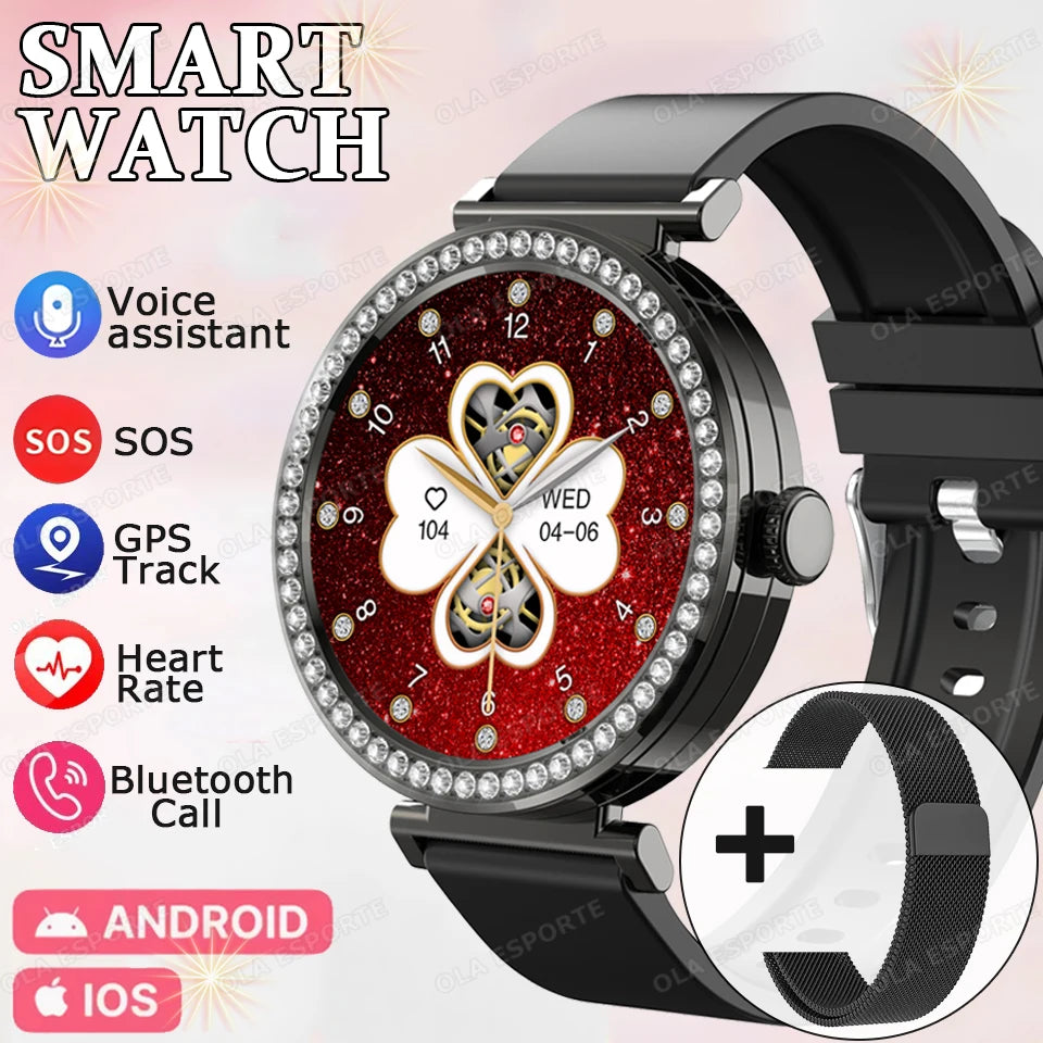 Fashion Zircon Smart Watch 1.46" AMOLED Screen 5.4 Bluetooth Call Heart Rate Temperature Monitoring Women Smartwatch Pedometer