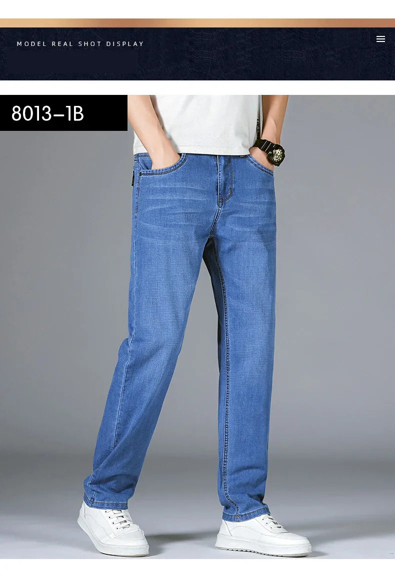 Man Pants Office Business Jeans Men Classic Blue Black Cotton Stretch Straight Denim Pants Male Brand Trousers