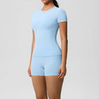 Nude-sensing Solid Color Yoga Clothes for Short-sleeved Women's Quick-drying Elastic Tight T-shirt Fitness Clothes Top Clothing