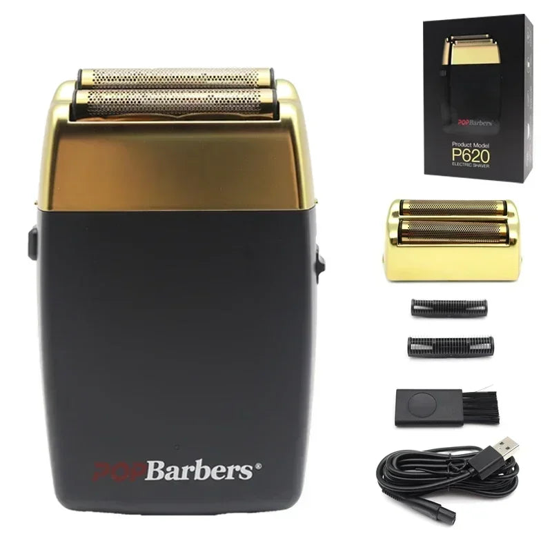 11000 RPM POP Barbers P620 Professional Electric Men's Beard Trimmer Double Foil Shaver Electric Shaver USB Hair Cutting Machine