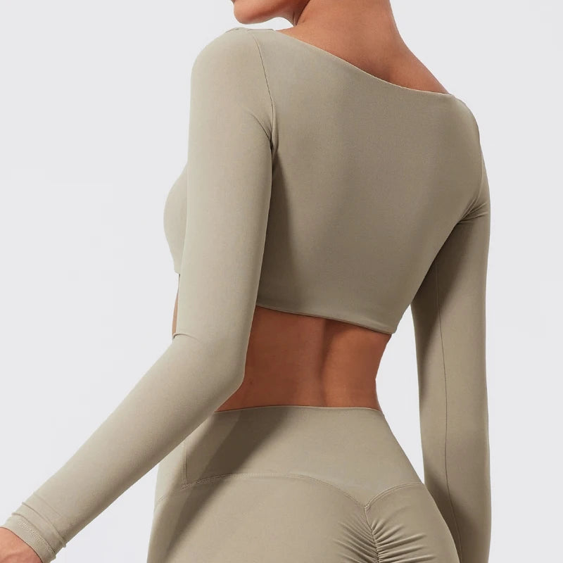 Hearuisavy Summer Quick Dry Square Neck Activewear Women Gym Top Fitness Sports Crop Top Female Casual Long Sleeve Yoga Clothes Secondary image