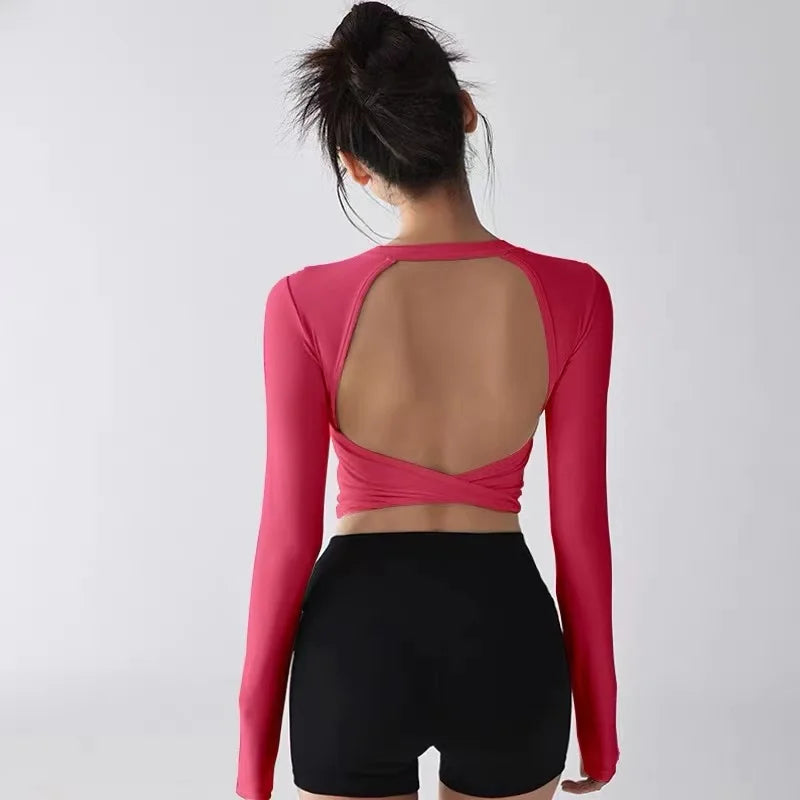 Fashion Sports Tops Pilates Running with Chest Pad Fitness Long Sleeve Tight Quick-drying Shirts Yoga Top Out Wear Clothing