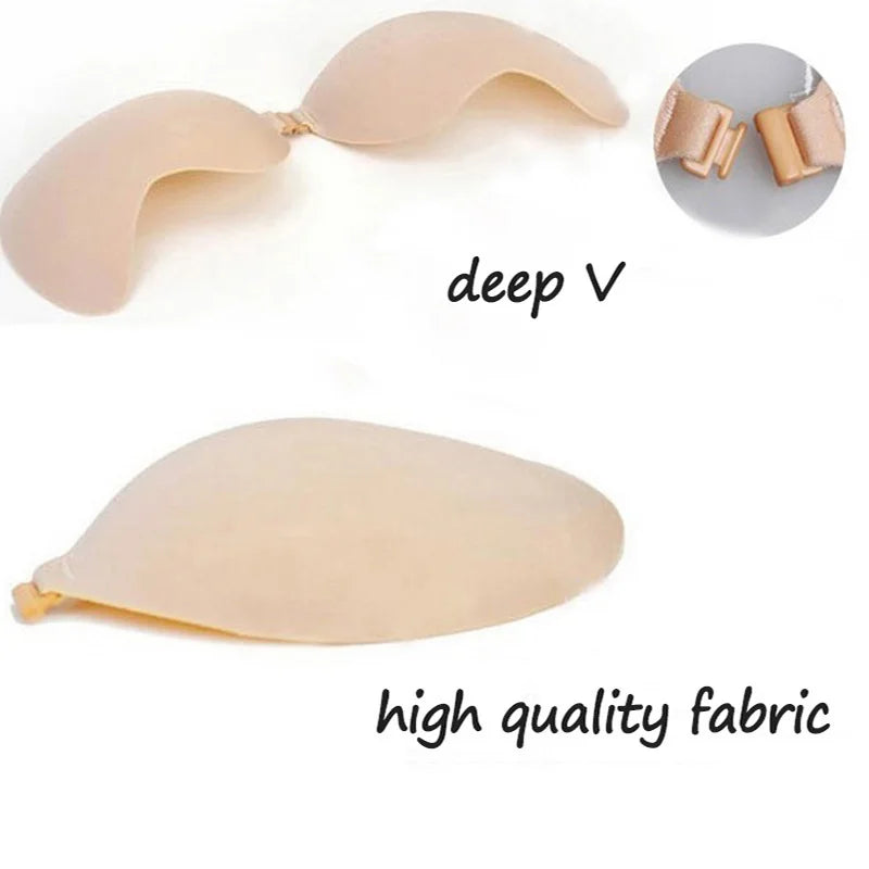 Invisible Push Up Bra Backless Strapless Bra Seamless Front Closure Underwear Self-Adhesive Bralette Women's Sticky Lingerie