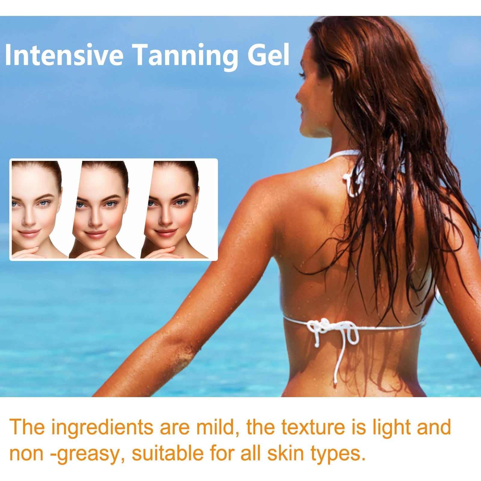 Intensive Tanning Gel & Cream Set Accelerator Bronzing Dark Skin Long Lasting Moisturizing Face Body Sunless Self Tanning Cream